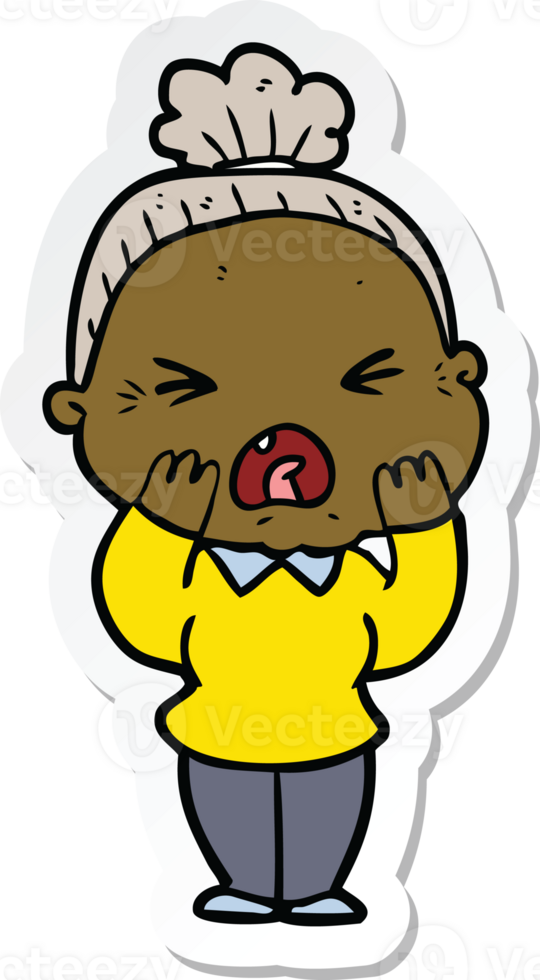 sticker of a cartoon angry old woman png
