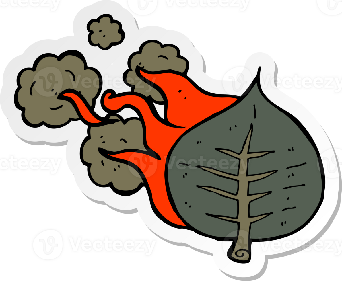 sticker of a cartoon burning leaf png