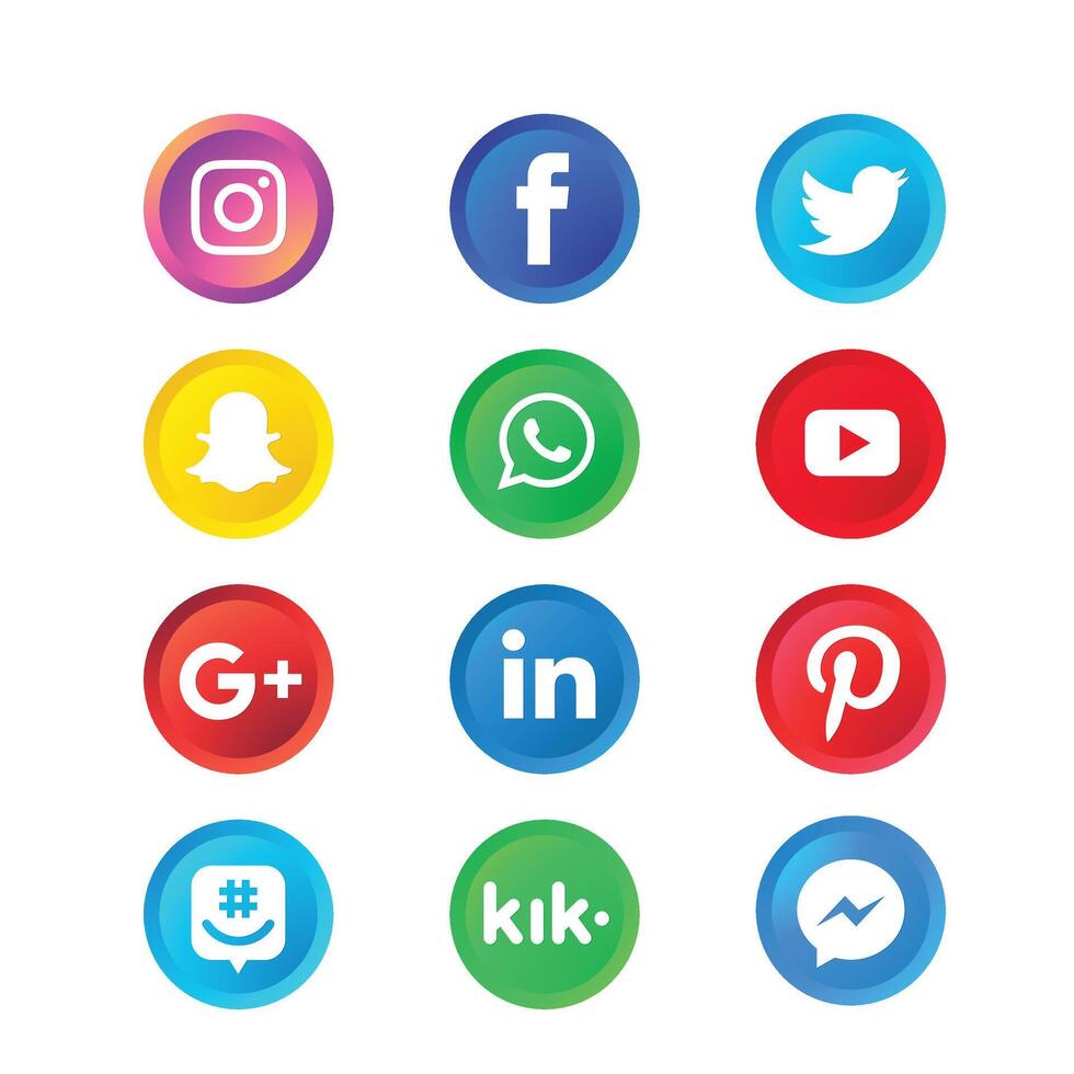 Social media icons vector set with Facebook, Instagram, Twitter, TikTok, YouTube logos