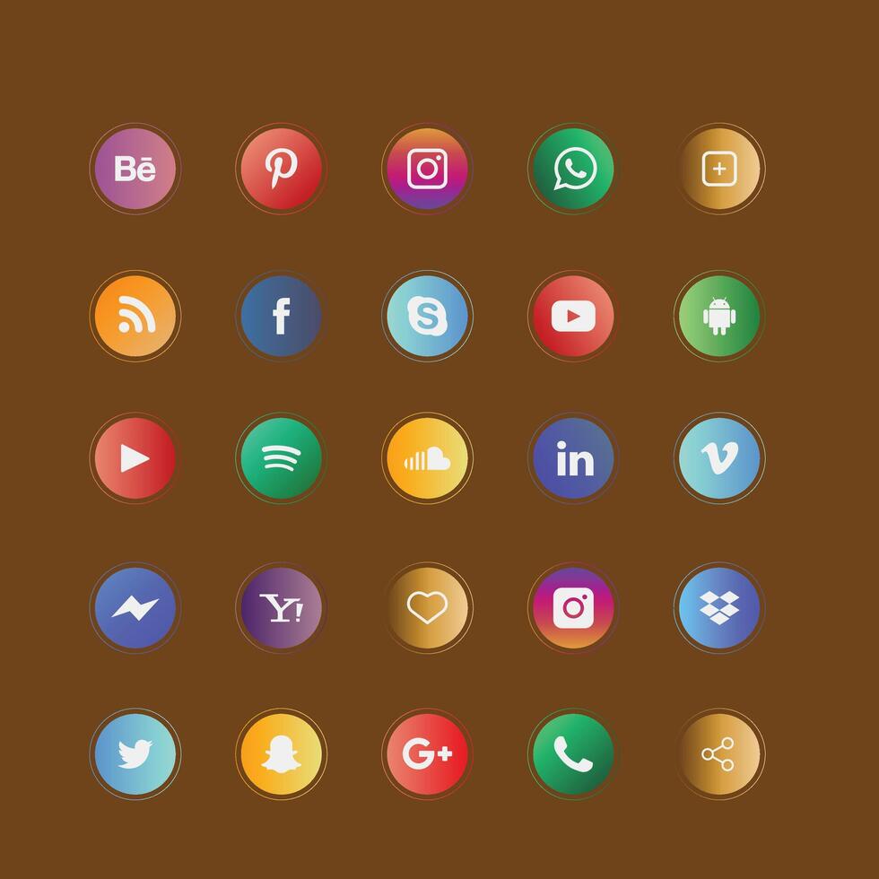 Social media icons vector set with Facebook, Instagram, Twitter, TikTok, YouTube logos