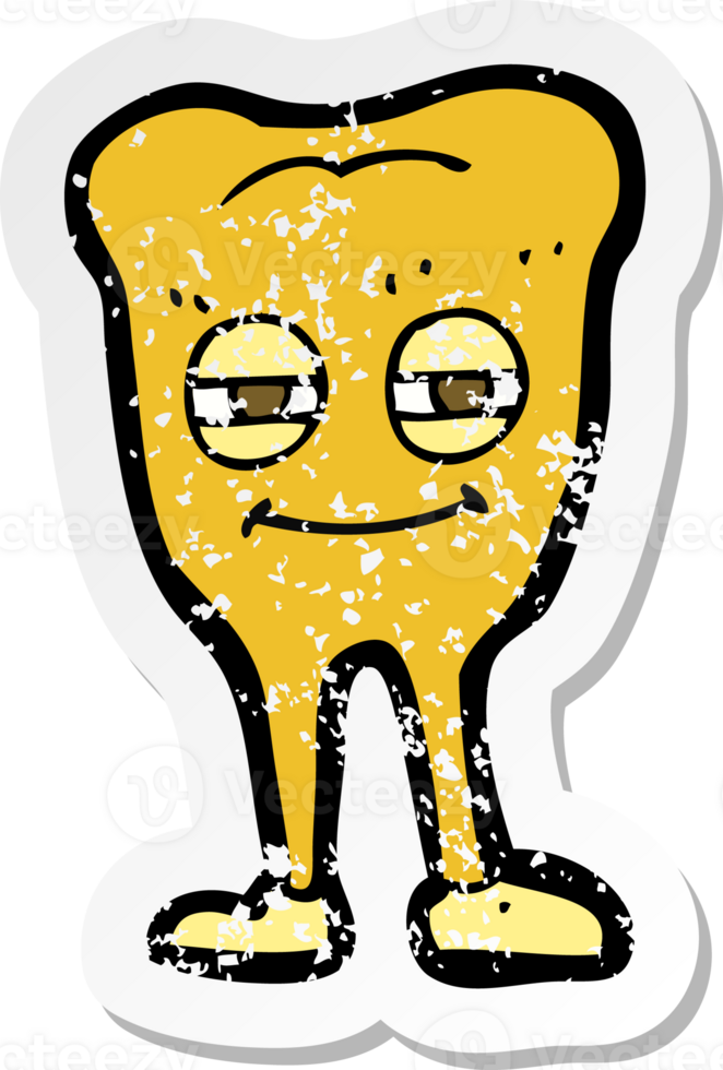 retro distressed sticker of a cartoon smiling tooth png