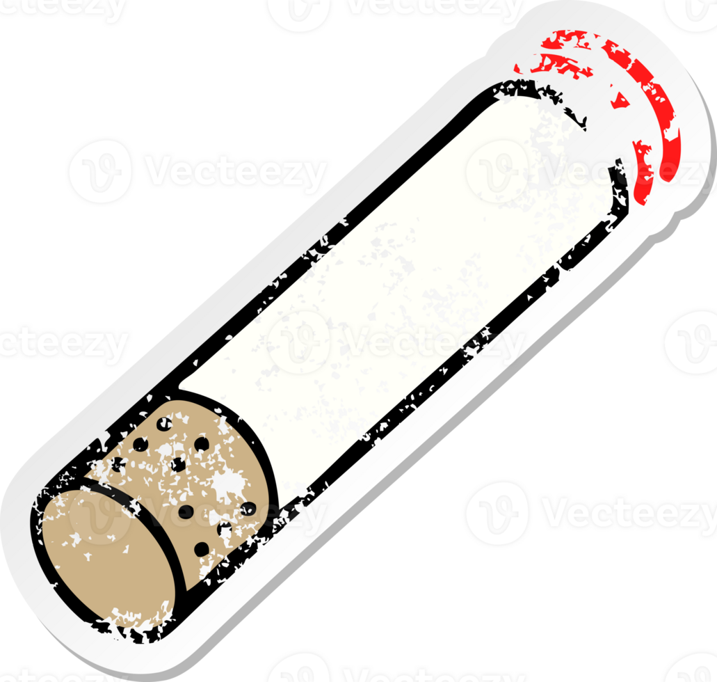 distressed sticker of a cute cartoon cigarette png