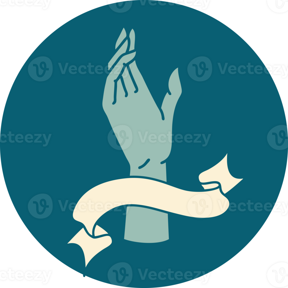 tattoo style icon with banner of a hand png