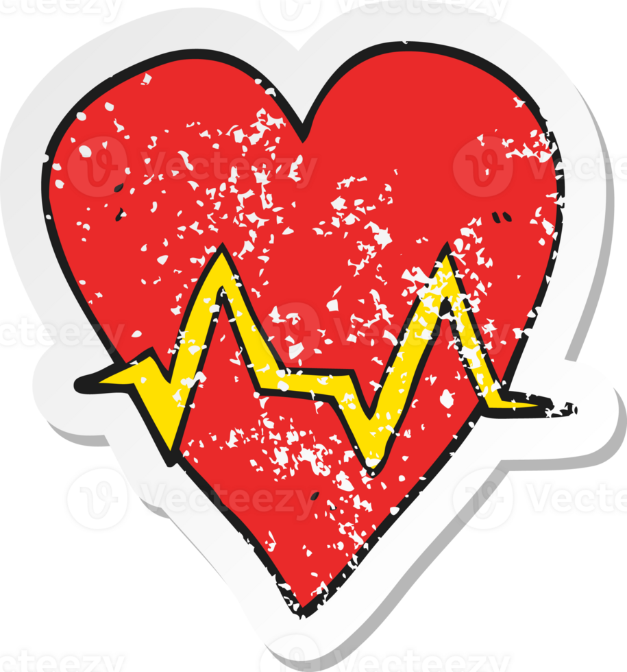retro distressed sticker of a cartoon heart rate pulse symbol png