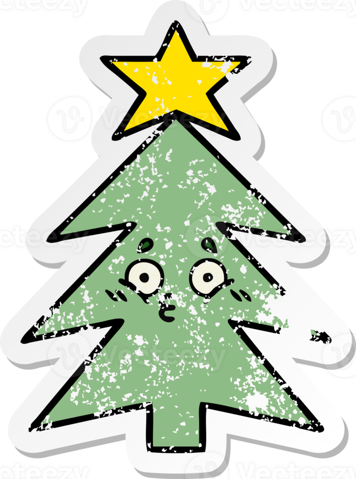 distressed sticker of a cute cartoon christmas tree png