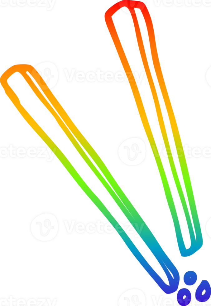 rainbow gradient line drawing of a cartoon wooden chopsticks png