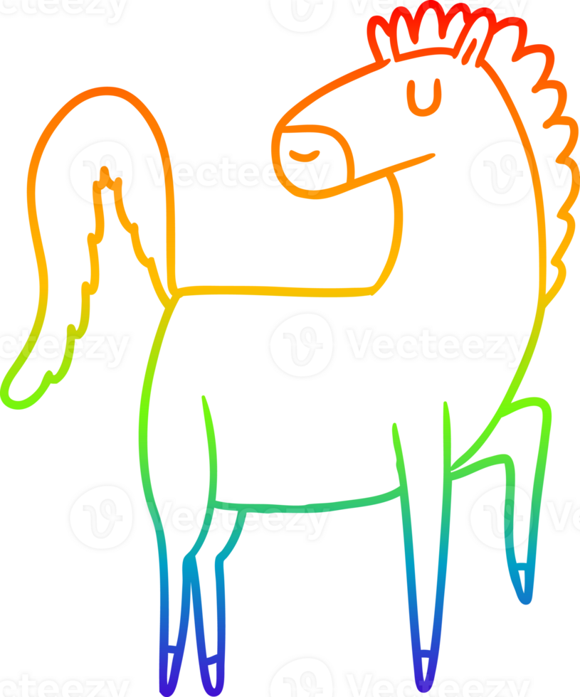rainbow gradient line drawing of a happy cartoon horse png