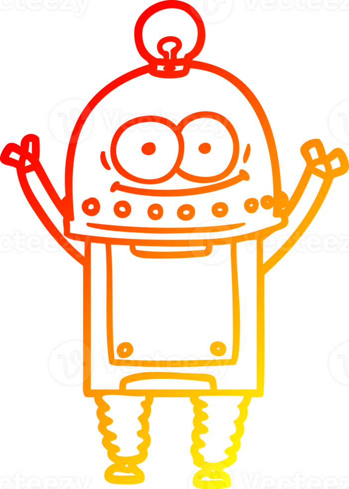 warm gradient line drawing of a happy carton robot with light bulb png