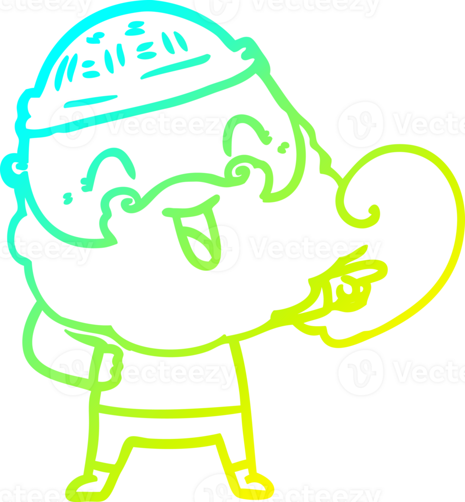 cold gradient line drawing of a happy man with beard and winter hat png