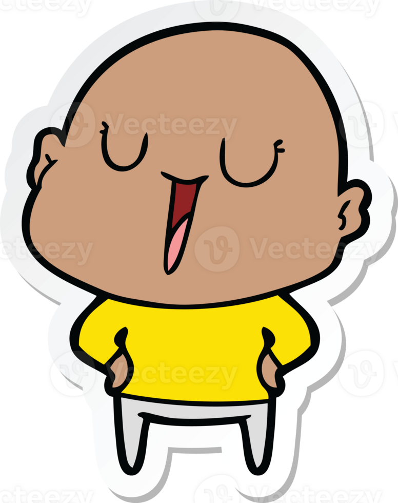 sticker of a happy cartoon bald man png
