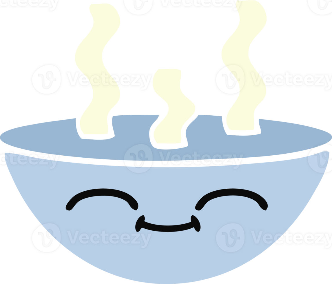 flat color retro cartoon of a bowl of hot soup png