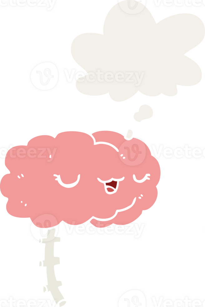 happy cartoon brain and thought bubble in retro style png
