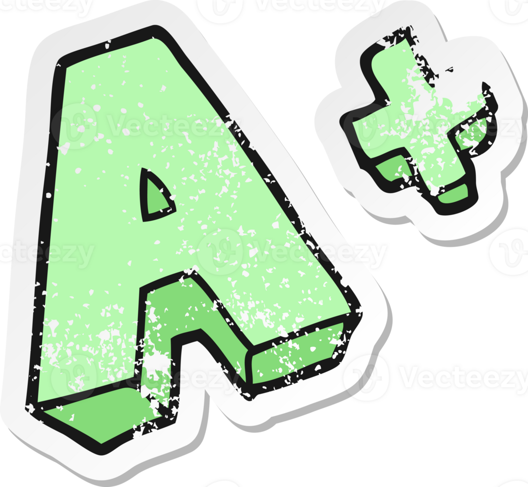 retro distressed sticker of a cartoon A grade symbol png