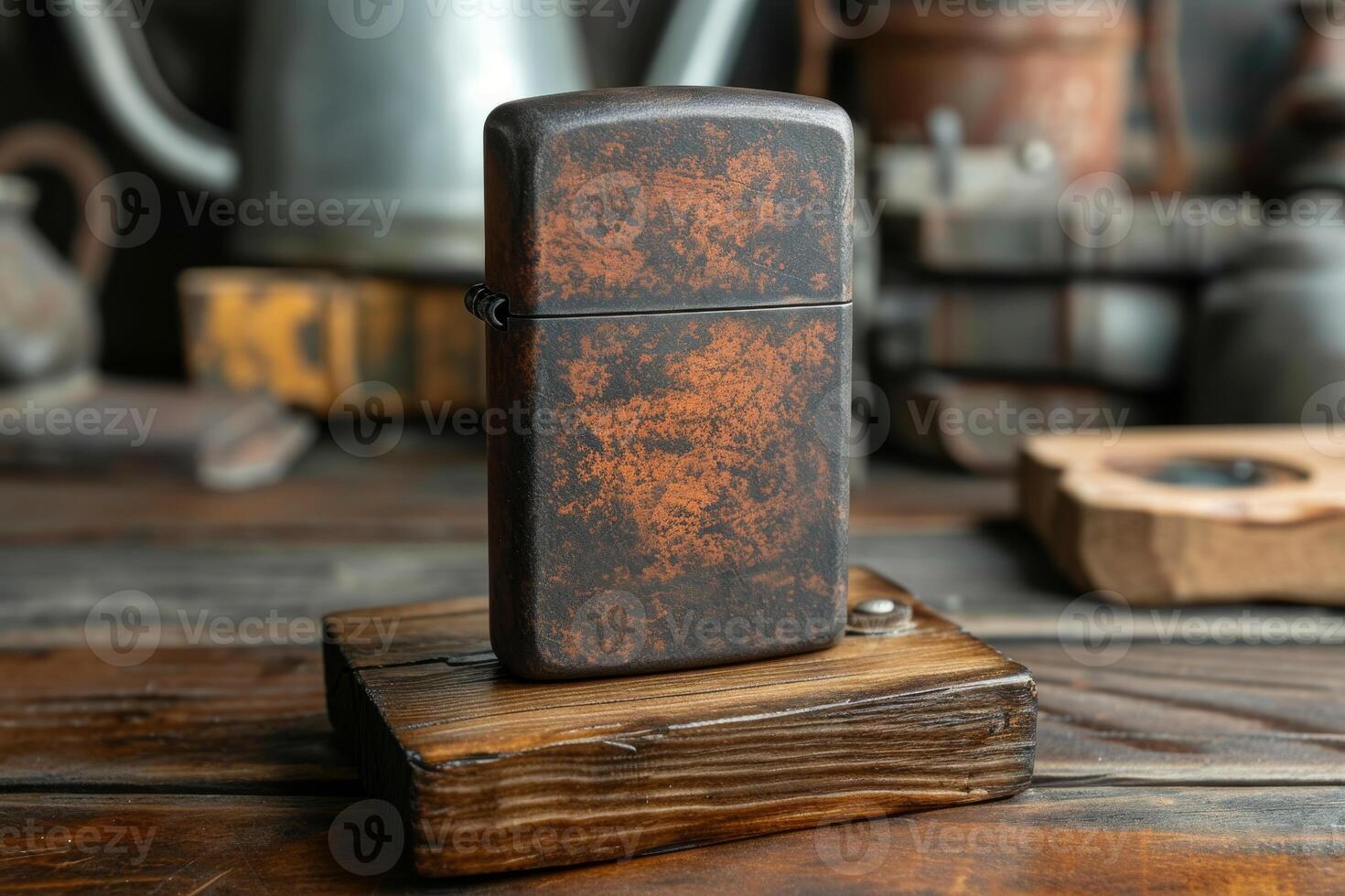 AI generated A vintage gasoline lighter for cigars stands on a stand on the table photo