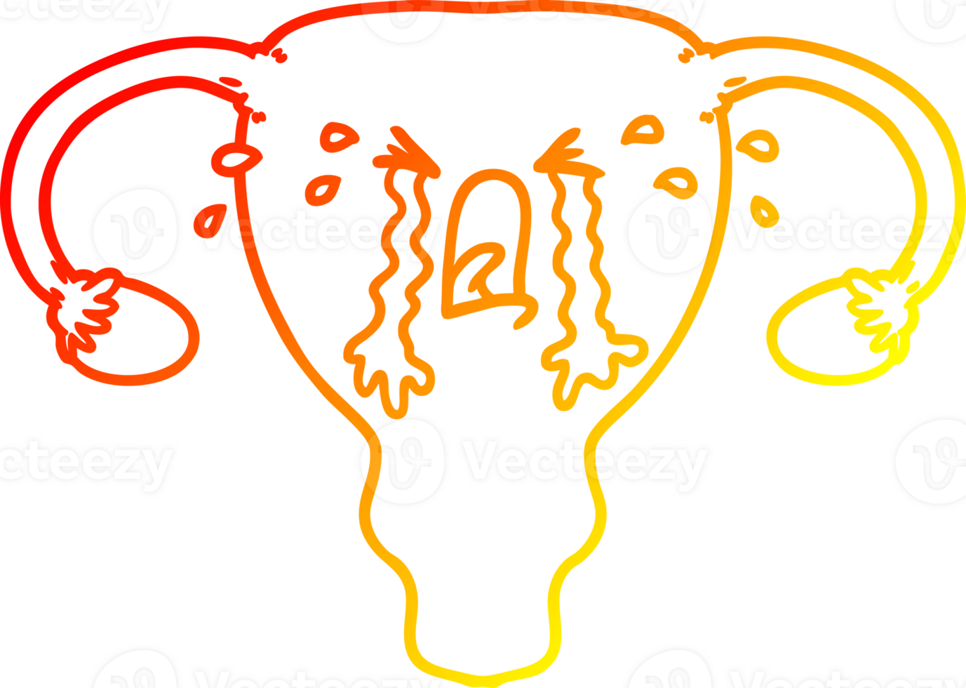 warm gradient line drawing cartoon uterus crying png