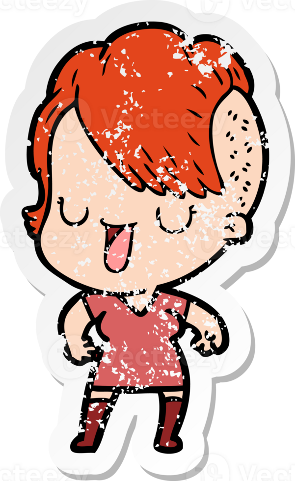 distressed sticker of a cute cartoon girl with hipster haircut png