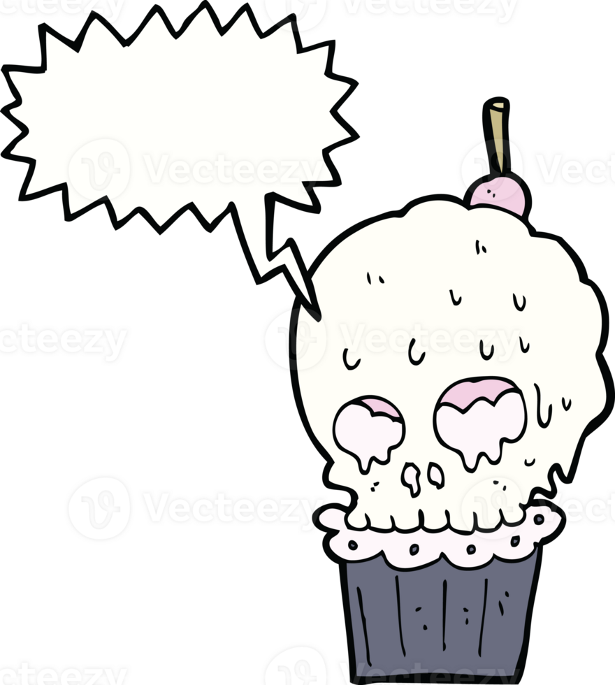 cartoon spooky skull cupcake with speech bubble png