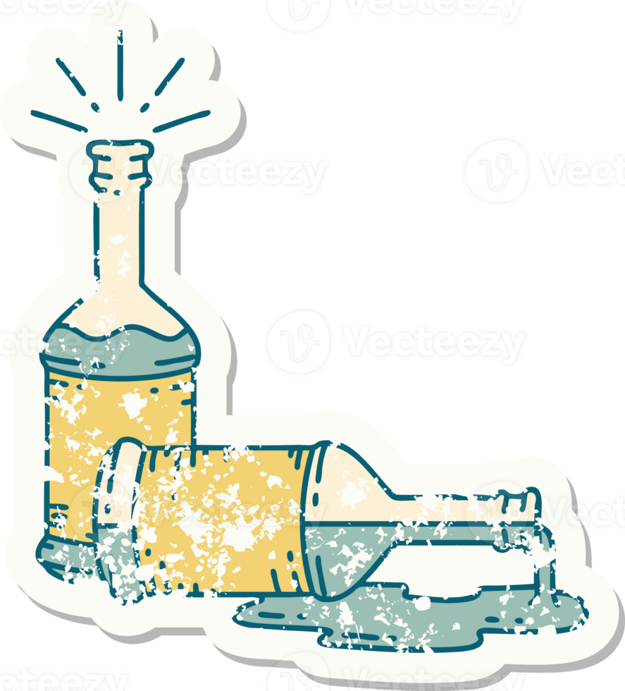 grunge sticker of tattoo style beer bottles png