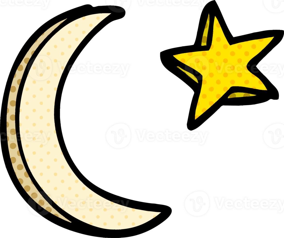 cartoon doodle moon and star shape png