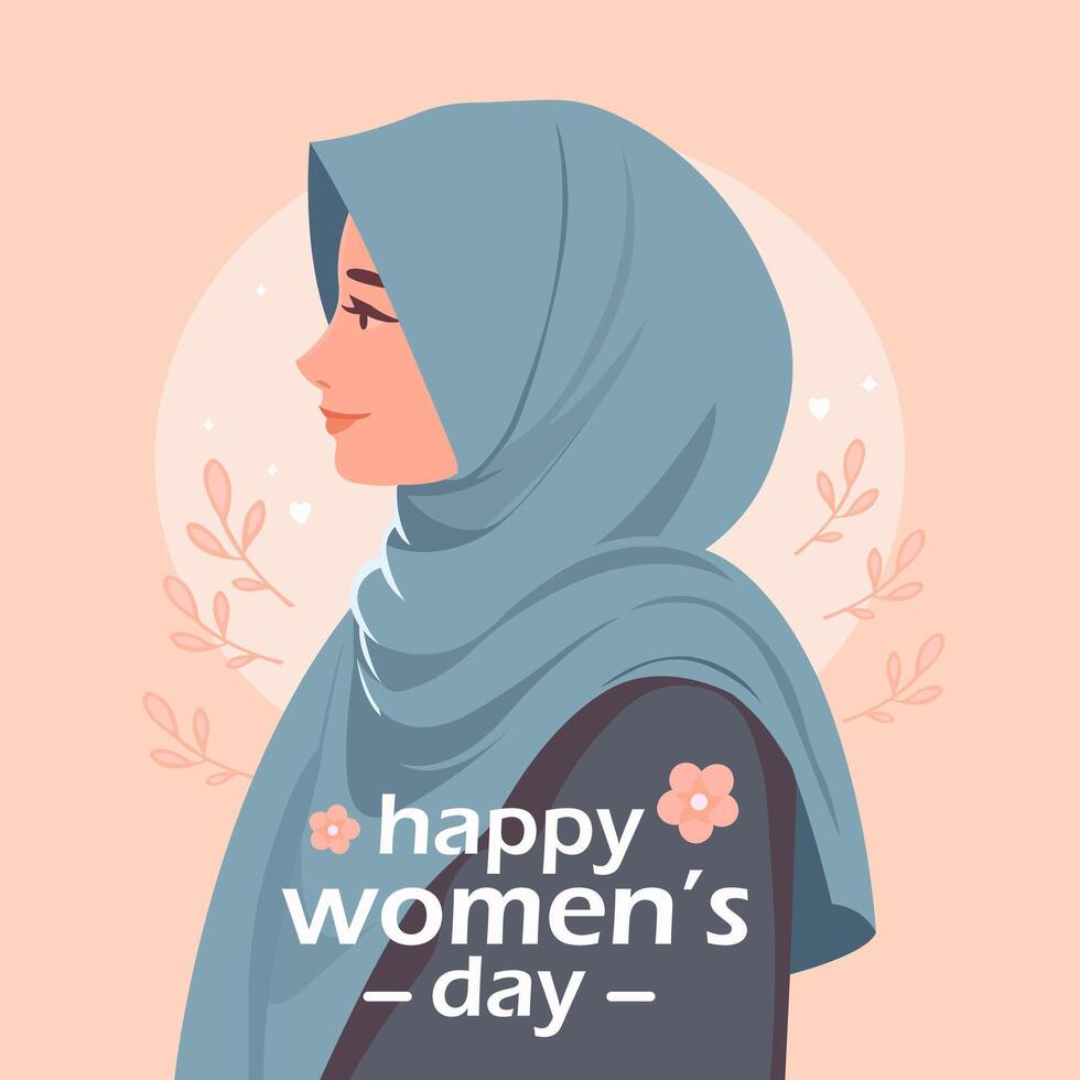 8 marzo, contento De las mujeres día. hijab mujer lado perfil. vector ilustración