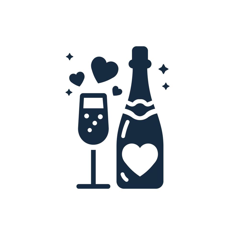 Champagne glass and bottle symbol. Valentine's day and drink. Vector illustration