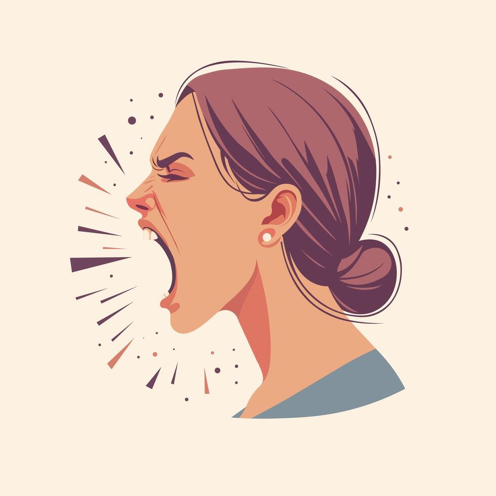 enojado gritando mujer lado perfil. cabeza de un estresado muchacha. vector ilustración