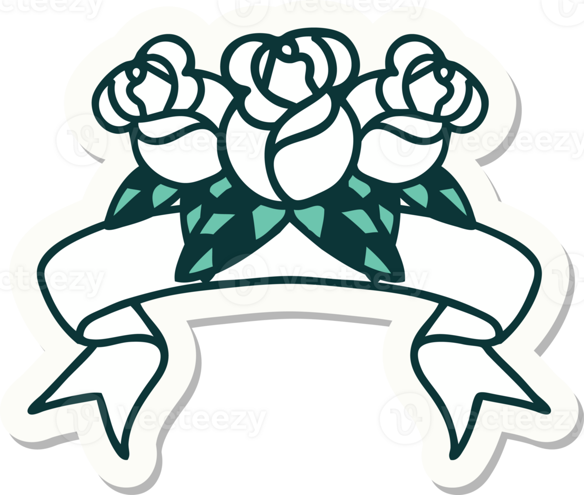 tattoo sticker with banner of a bouquet of flowers png