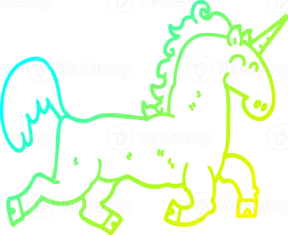 cold gradient line drawing cartoon unicorn png