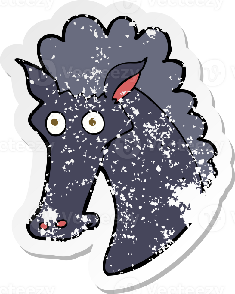 retro distressed sticker of a cartoon horse head png