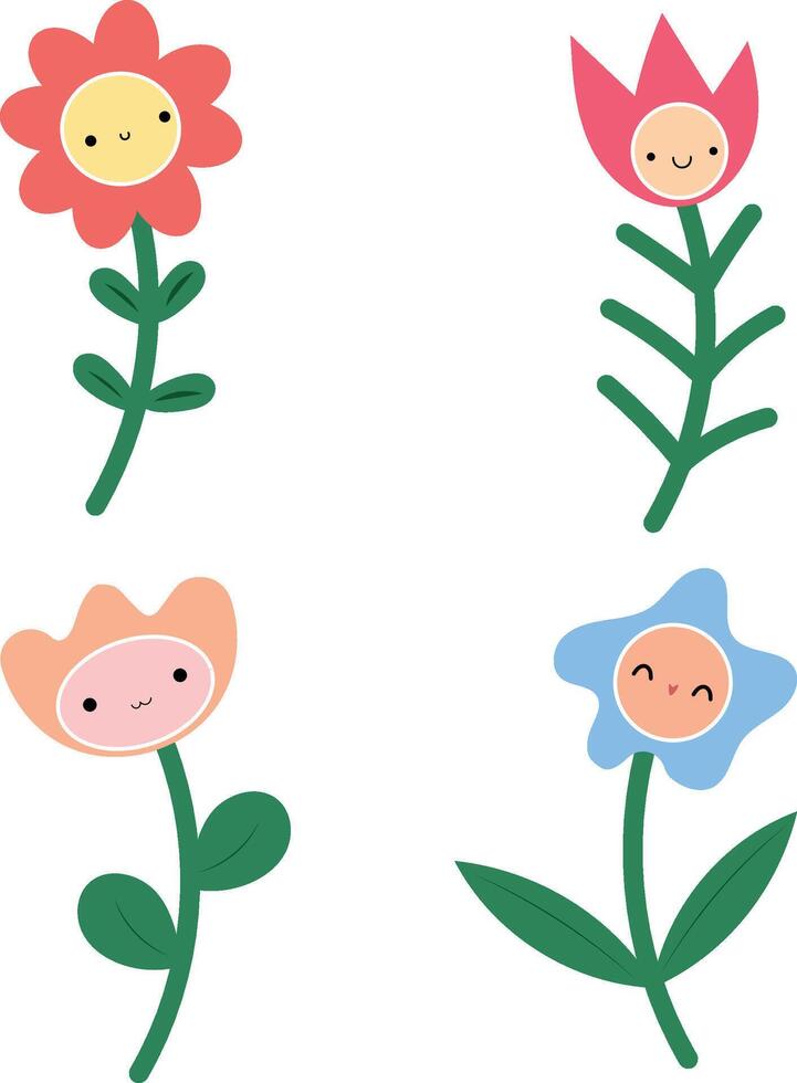 Pastel set of cute flowers vector