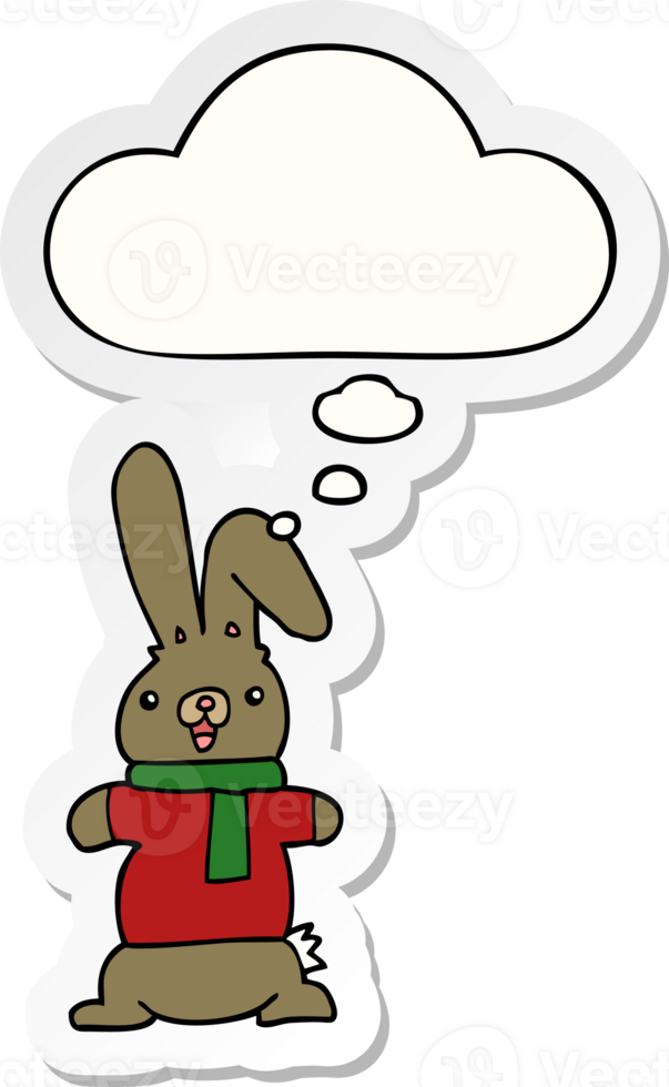 cartoon rabbit and thought bubble as a printed sticker png