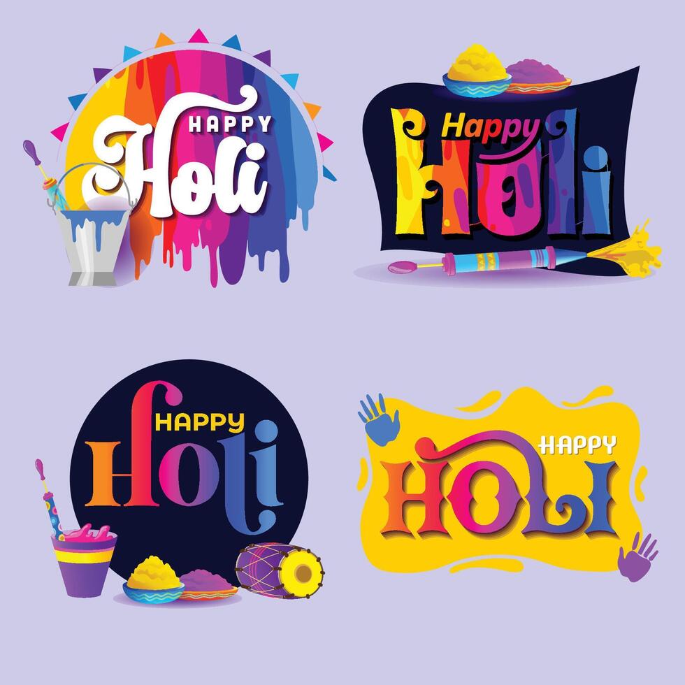 conjunto de holi saludos títulos con festivo elementos vector