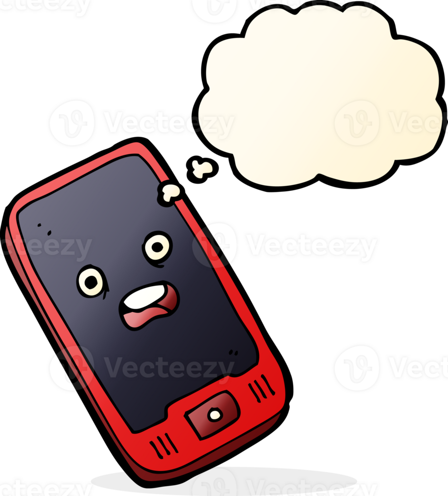 cartoon mobile phone with thought bubble png