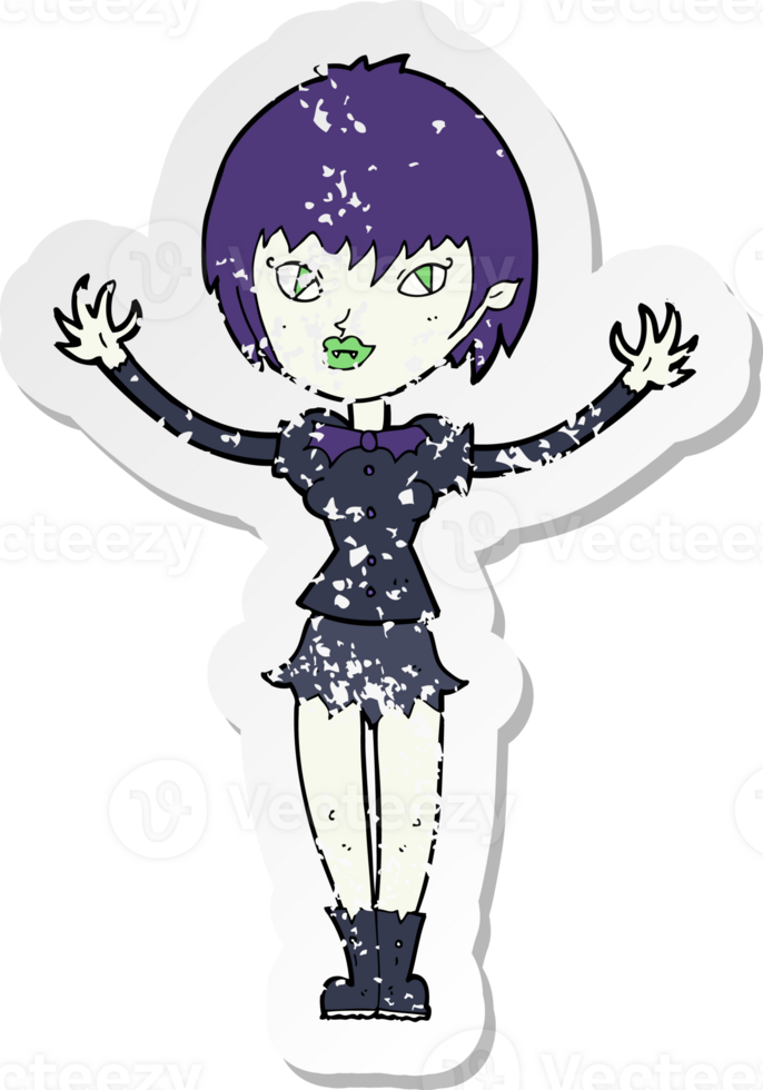 retro distressed sticker of a cartoon vampire girl png