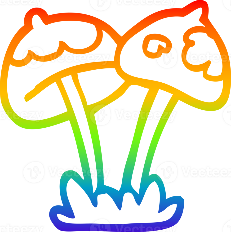 rainbow gradient line drawing cartoon mushroom png
