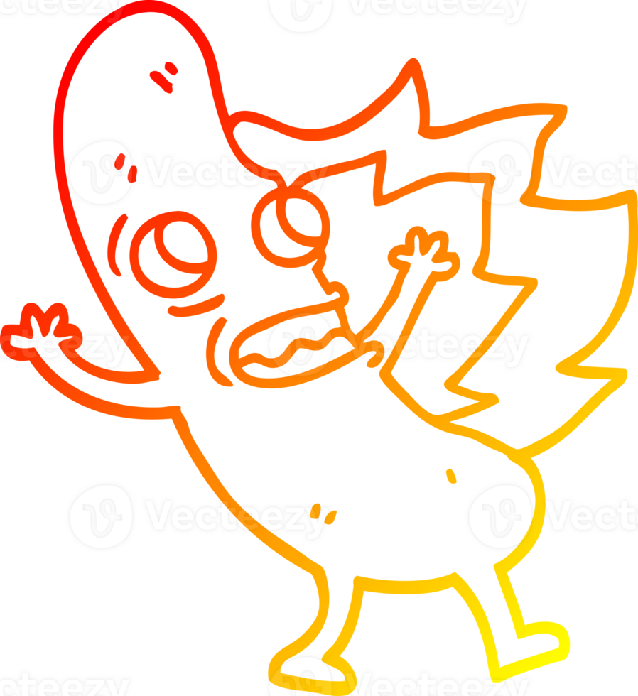 warm gradient line drawing cartoon flaming hotdog png