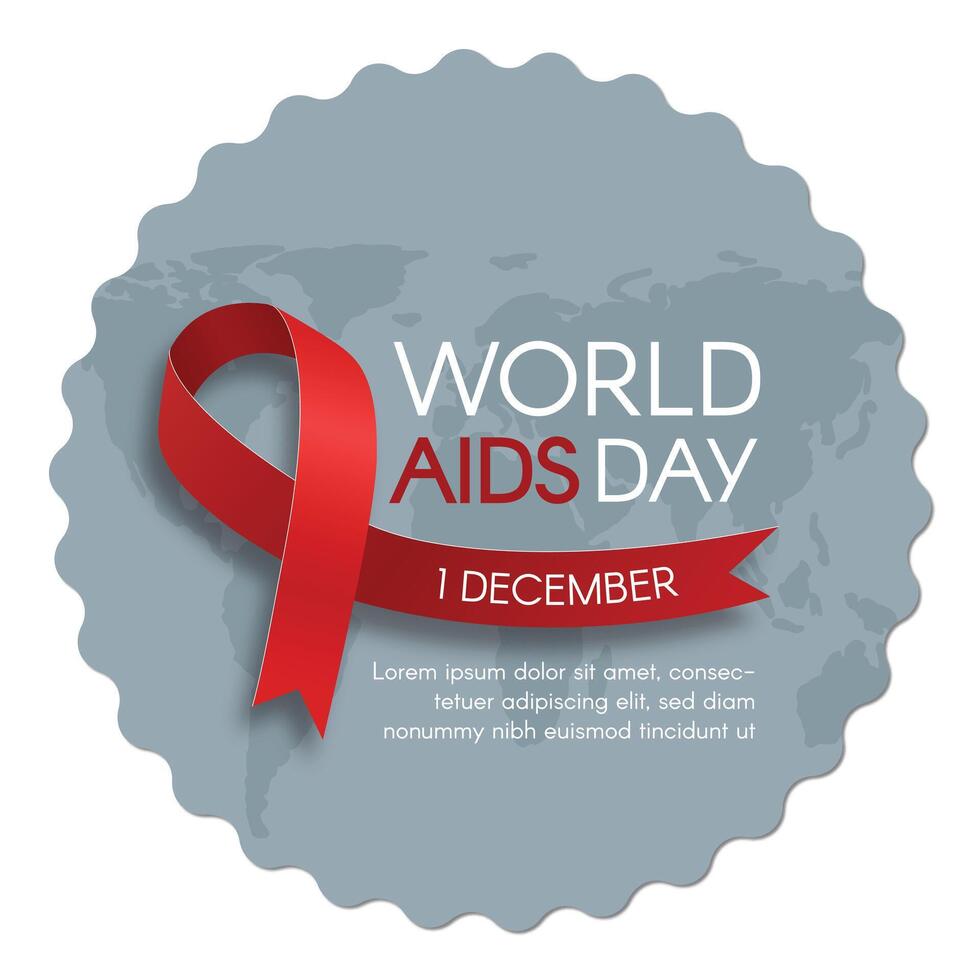 World AIDS Day sticker with a red ribbon. Print template design. A vector flat illustration.