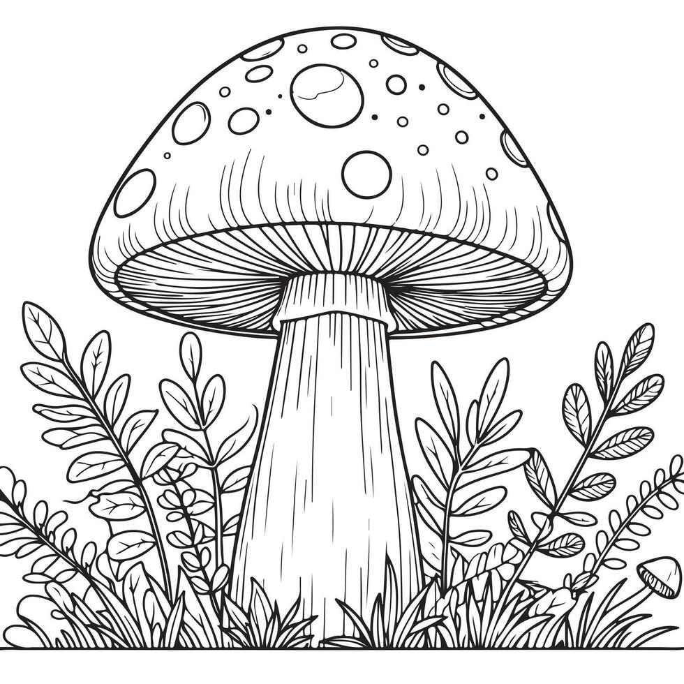 Mushroom coloring page black and white vector illustrations for kids