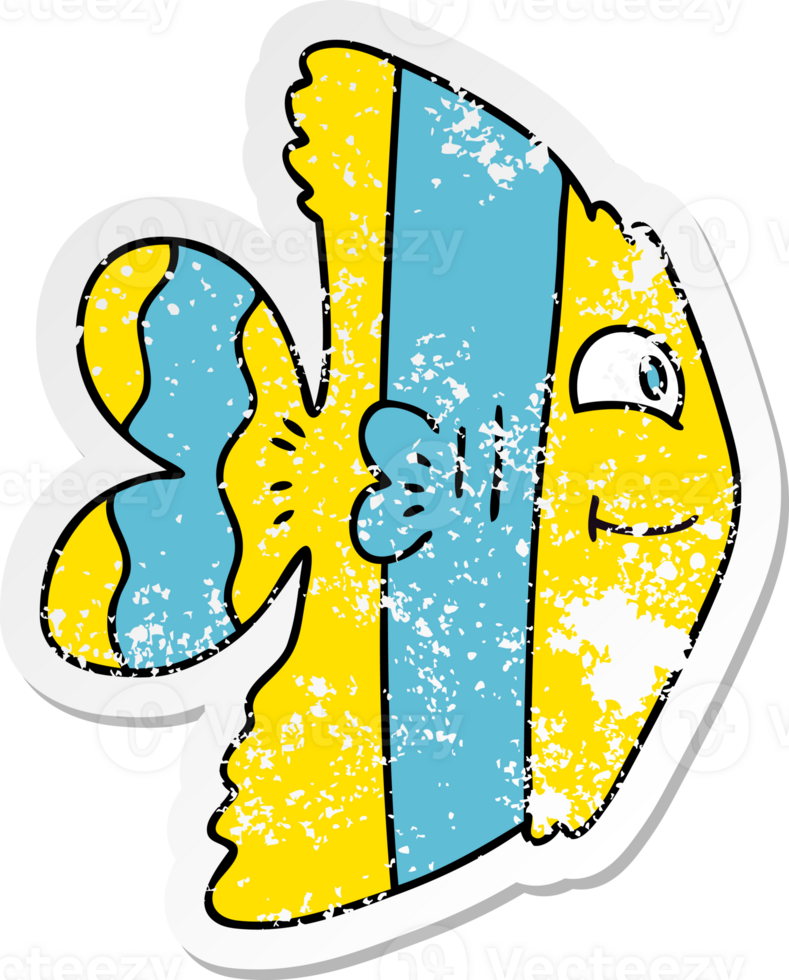distressed sticker of a quirky hand drawn cartoon fish png