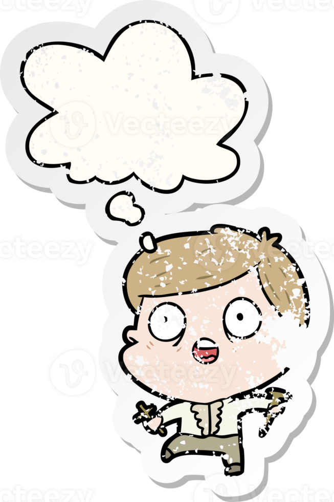 cartoon man hunting vampires and thought bubble as a distressed worn sticker png