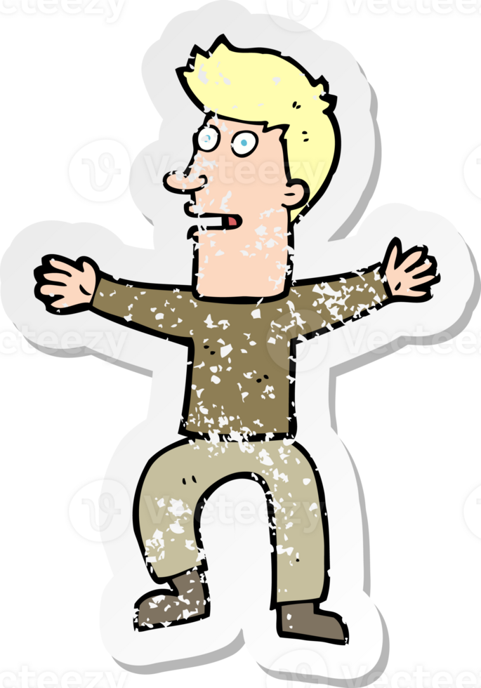 retro distressed sticker of a cartoon startled man png