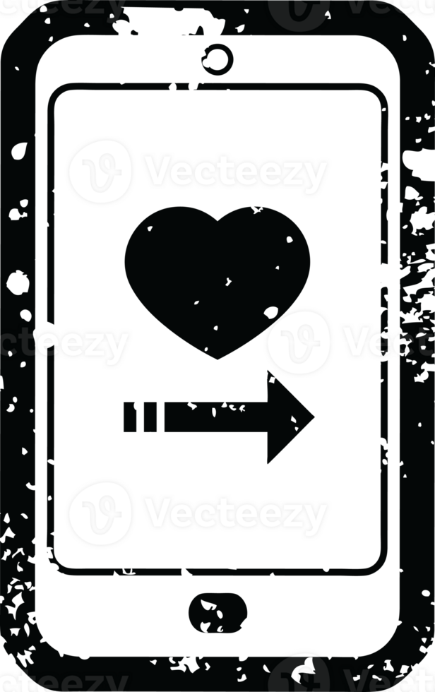 Distressed effect dating app on cell phone graphic icon png