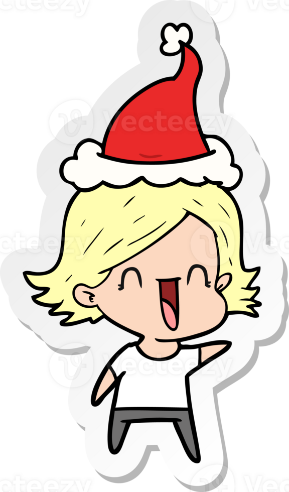 sticker cartoon of a happy woman wearing santa hat png