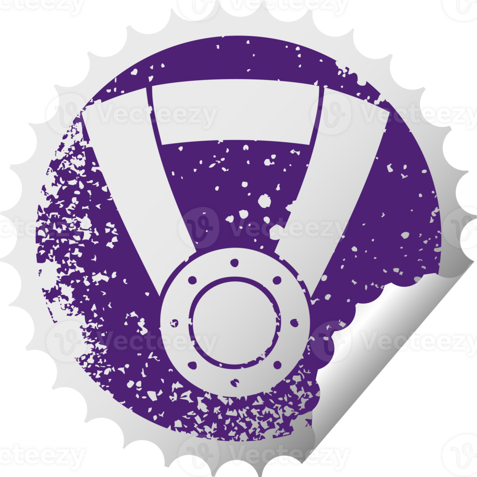 distressed circular peeling sticker symbol gold medal png