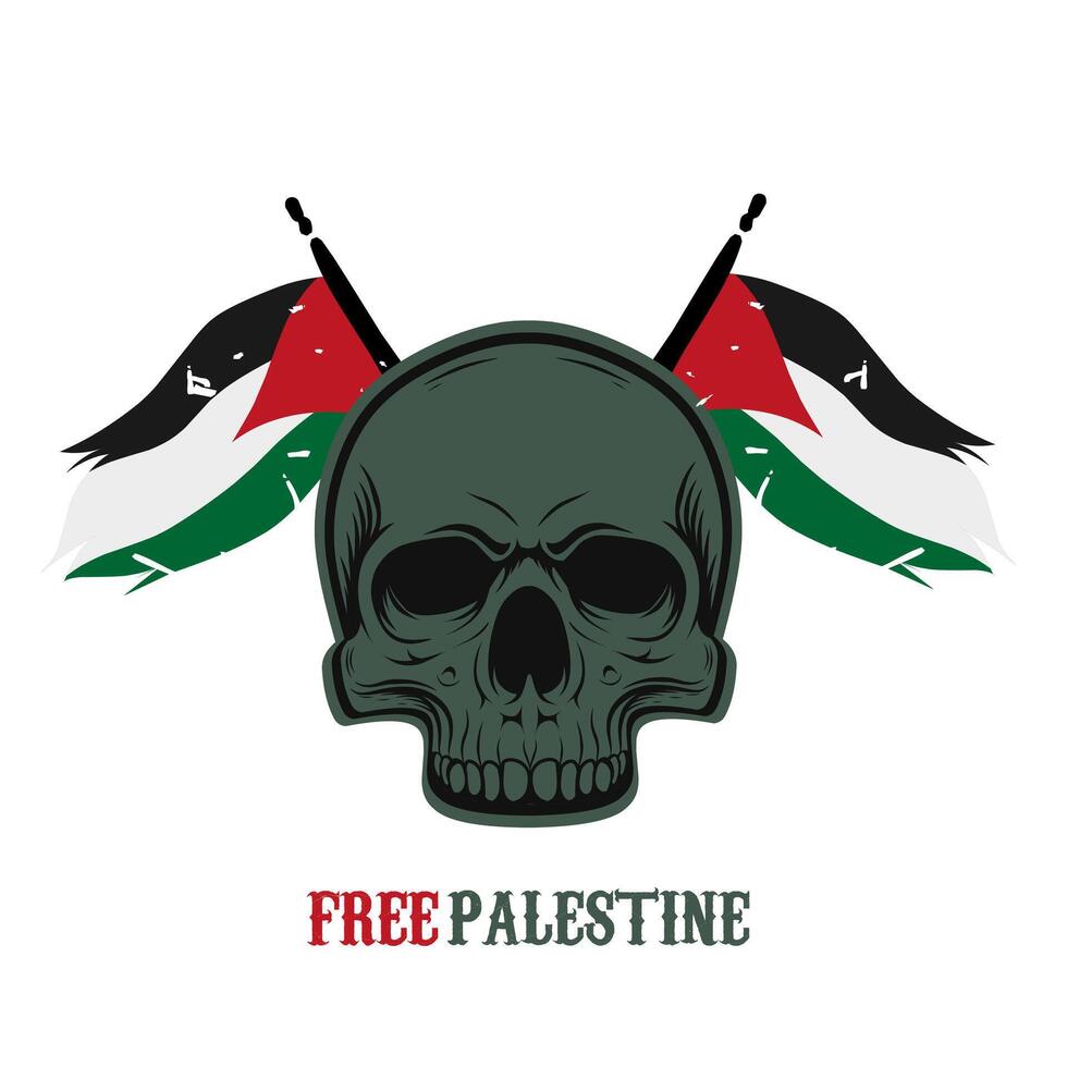 vector of skull with palestine flags perfect for print, etc
