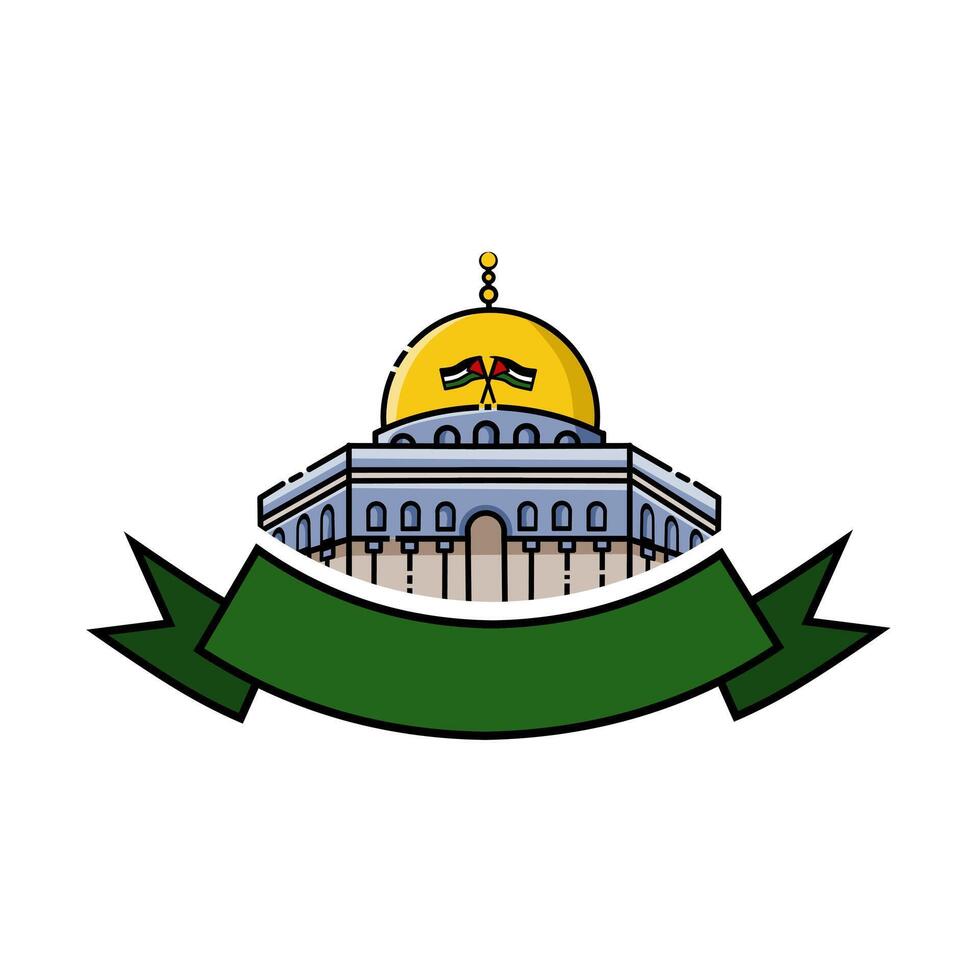 vector of al aqsa mosque with ribbon shape