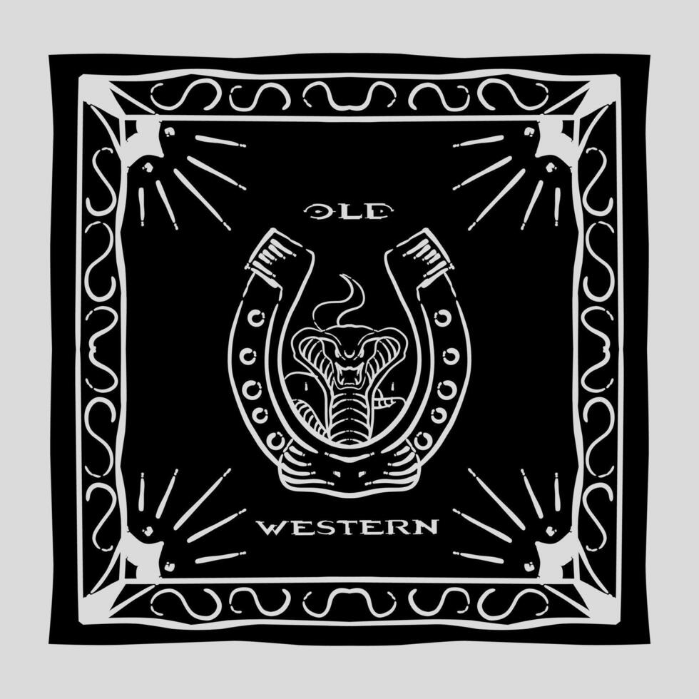 vector of old western snake and horse shoes bandana with vintage pattern