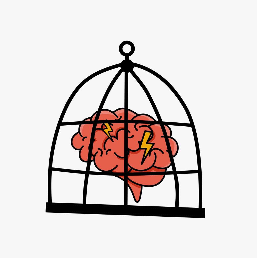 vector de mental enfermedad ilustración, cerebro en jaula, Perfecto para imprimir, etc