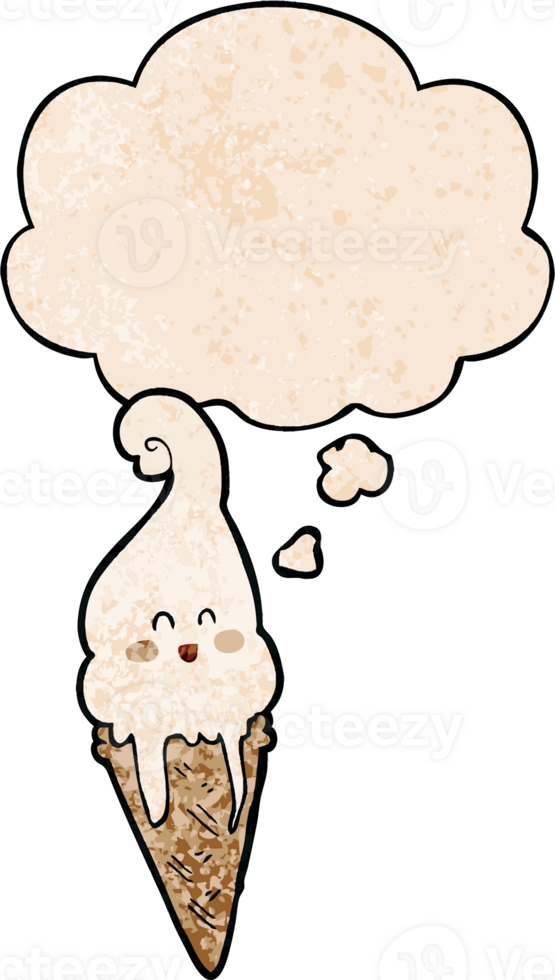 cartoon ice cream and thought bubble in grunge texture pattern style png