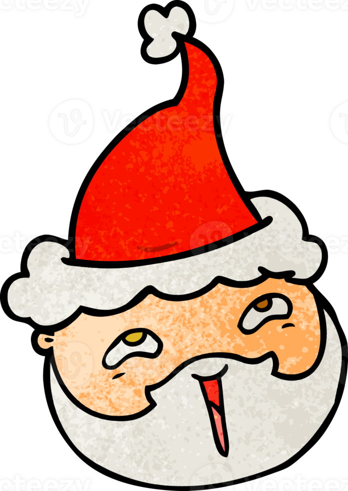 getextureerde cartoon van een mannelijk gezicht met baard met een kerstmuts png